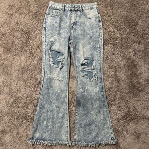 Distressed Flare Jeans - Light Blue